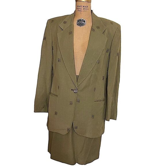 Green Linen Viscose blend Skirt suit - Luciano Tempesta size 8 - Picture 1 of 13